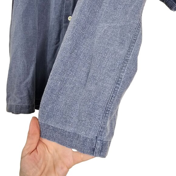 Vintage 90s J. Crew Oarsman Linen Blue Button-Up Shirt XL Lightweight Coastal - Picture 3 of 11